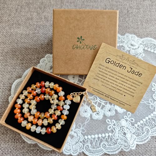 Boho Gemstone Beaded Necklace for Women – Colorful Natural Stone Choker 18K Solid Heart-Shaped Pendant, Summer Beach Jewelry - color: Golden Jade