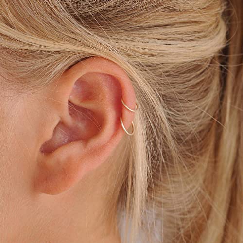 EPIRORA Sterling Silver Hoop Earrings for Women Men, Hypoallergenic Cartilage Earring Endless Small Hoop Earrings Set, 3 Pairs Tragus Earrings (8mm/10mm/12mm) - style: 12# 3 Pairs(10/12/14mm)-Gold