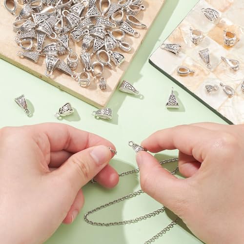 LiQunSweet 100 Pcs 10 Styles Alloy Tube Bails Antique Silver Links Triangle Charms Loop Bails Connector Spacers for DIY Jewelry making Bracelet Necklace - color: Triangle Loop Bails_100Pcs