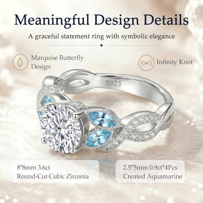Yaresul 3.6ct 925 Sterling Silver Created Women's Rainbow Topaz|Sapphire|Aquamarine Ring Women Engagement Rings Bezel Setting Marquise Fashion Statement Ring Best Gift for Mother and Grandma Size 5-9 - color: Cubic Zirconia&Created Aquamarine