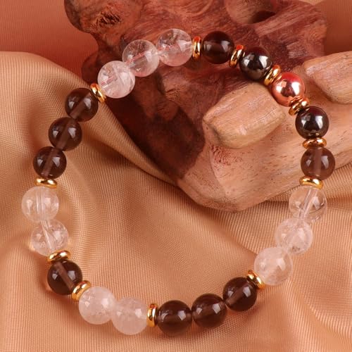 KSQS Healing Stone Bead Bracelet for Women, Natural Gemstones Balance Protection Bracelet, Spiritual Crystal Beads Bracelet Anxiety Relief with Meaning Card - color: Grounding