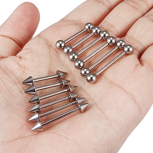 14G Nipple Piercing Jewelry Tongue Rings Surgical Steel Silver Tongue Nipple Barbell Bar Piercing Jewelry for Women 14mm 16mm 19mm - color: A:Silver Tone