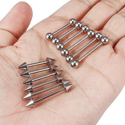 14G Nipple Piercing Jewelry Tongue Rings Surgical Steel Silver Tongue Nipple Barbell Bar Piercing Jewelry for Women 14mm 16mm 19mm - color: A:Silver Tone