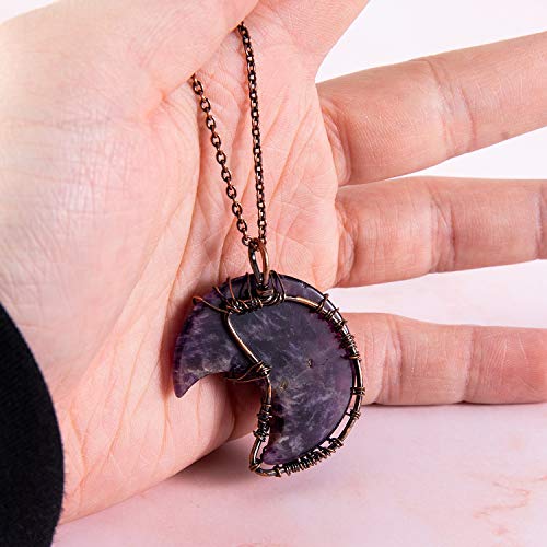 Bivei Life Tree Crescent Moon Necklaces for Women | Copper Wire Wrap Gemstones Pendant Crystals and Natural Stones Necklace Witch Jewellery Christmas Valentine's Day for Friends - color: Purple - Amethyst, style: Pack of 1