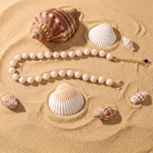 HESSAWEEL Colorful Chunky Beaded Necklace for Women Beach Jewelry | Summer Statement Choker, Adjustable Lobster Necklace, Handmade Boho Acrylic Jewelry - color: Beige