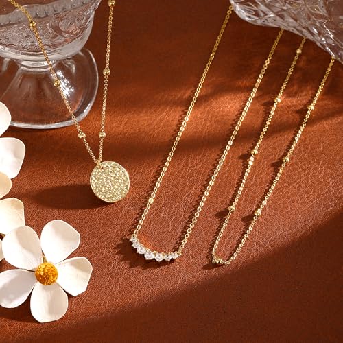 Gold Necklace for Women 14K Gold Plated Layered Necklaces Dainty Pendant Necklace Cute Stack Necklaces Set Fashion Jewelry Gift for Her - style: circle4-gd
