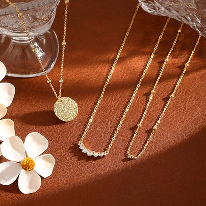 Gold Necklace for Women 14K Gold Plated Layered Necklaces Dainty Pendant Necklace Cute Stack Necklaces Set Fashion Jewelry Gift for Her - style: circle4-gd