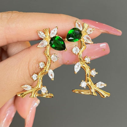 Exquisite Zirconia Tree Branch Climber Studs for Women Party Banquet Fashion Earrings Jewelry - color: gold
