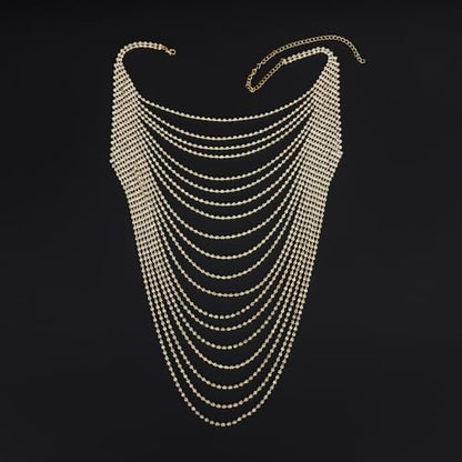 Full Rhinestone Body Chain Crystal Crossover Bra Body Chain Necklace Boho Multilay Costume Chest Chain Beach Sexy Bikini Nightclub Body Chain Party Rave Accessories for Women - color: Gold