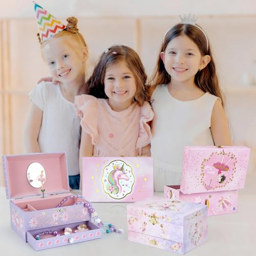 Music Jewellery Box with Drawer Necklace Bracelet, Musical Jewelry Storage Case with Spinning Ballerina Gift Set for Kids Girls Children Daughter (Purple-Ballet) - color: Purple-Ballet