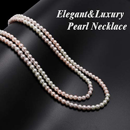 Long Pearl Necklaces for Women Cream White Faux Pearl Strand Layered Necklace Costume Jewelry - color: Colorful