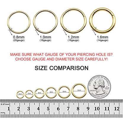 8pcs Titanium Nose Ring Hoops Septum Hinged Nose Rings 20G 18G 16G Diameter 6mm-10mm Black/Silver/Gold/Rose Gold/Pink/Blue/Green/Rainbow Cartilage Conch Helix Rook Hoop Earrings