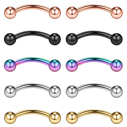 10-16PCS 16G Surgical Steel Eyebrow Ear Navel Belly Lip Ring Body Piercing Jewelry - style: 8mm w Balls