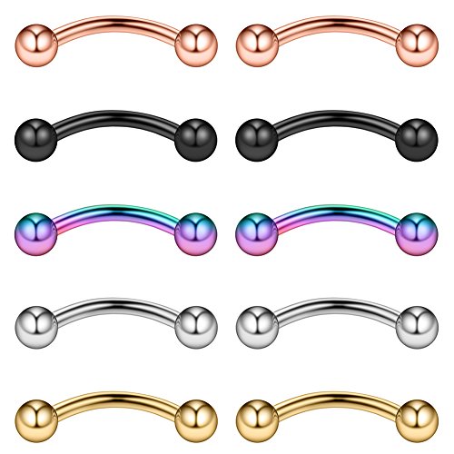 10-16PCS 16G Surgical Steel Eyebrow Ear Navel Belly Lip Ring Body Piercing Jewelry - style: 10mm w Balls