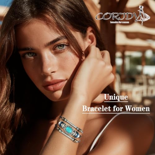 Leather Wrap Bracelets for Women Boho Multi-Layer Turquoise Bracelet Beads Stackable Bangle - color: A-Style