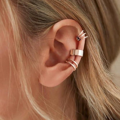 CHIC & ARTSY 925 Sterling Silver Ear Cuffs for Women, Non Piercing Clip On Cartilage Cuffs, Adjustable Fake Conch & Helix Earrings, Gold Plated & Oxidized Various Styles - color: ear cuff #10