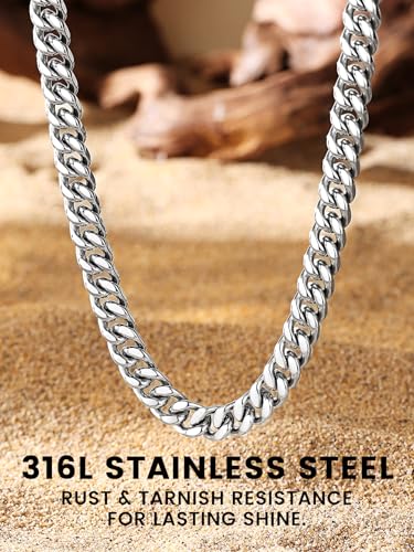 Bestyle Thick Stainless Steel Mens Cuban Link Chain, Black/Gold Chain for Men, No Tarnish & Durable Men Chain Necklace, 5/7/9/12mm Wide, 18"-30" Long, Gift Package - style: a. 7mm-Stainless Steel