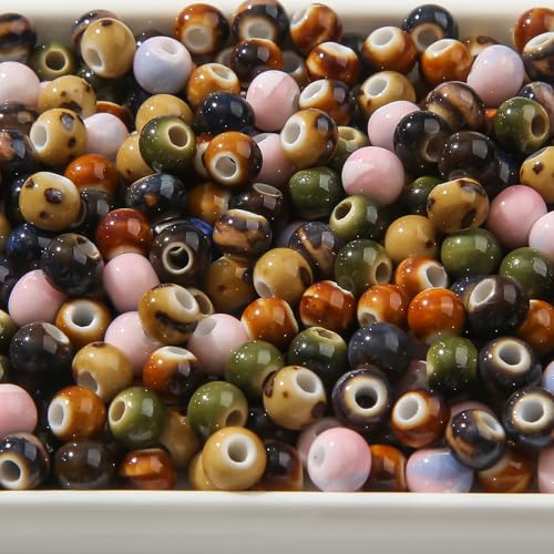 CZZZY Ceramic Beads,200Pcs Mixed Color Speckled Beads, 6mm Round Reactive Glaze Loose Beads for DIY Jewelry Making Bracelet Necklace Earring Craft Supplies - color: round