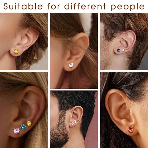 LOYALLOOK 12 Pairs Stainless Steel Cubic Zirconia Stud Earrings, Brilliant Cut Round CZ Earrings set, Birthstone Stud Earrings for Women - style: 6#: 6mm 12 pairs