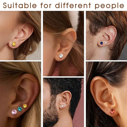 LOYALLOOK 12 Pairs Stainless Steel Cubic Zirconia Stud Earrings, Brilliant Cut Round CZ Earrings set, Birthstone Stud Earrings for Women - style: 4#: 7mm 12 pairs