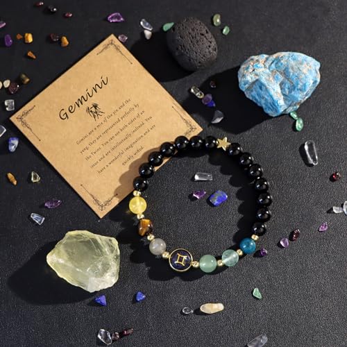 Zodiac Bracelets for Women 12 Constellations Healing Crystal Stone Beads Bracelet Birthday Zodiac Gifts Horoscope Spiritual Bracelet - color: Gemini