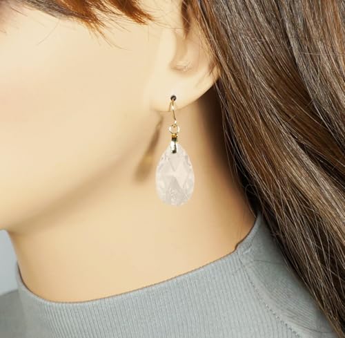 Sparkling Austrian Clear Crystal 22mm Teardrop Pear Dangle Earrings, Pierced or Clip On, Hypoallergenic Gold or Silver, Gift for Her - style: 18K gold wires