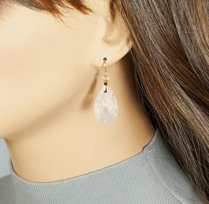 Sparkling Austrian Clear Crystal 22mm Teardrop Pear Dangle Earrings, Pierced or Clip On, Hypoallergenic Gold or Silver, Gift for Her - style: 18K gold wires