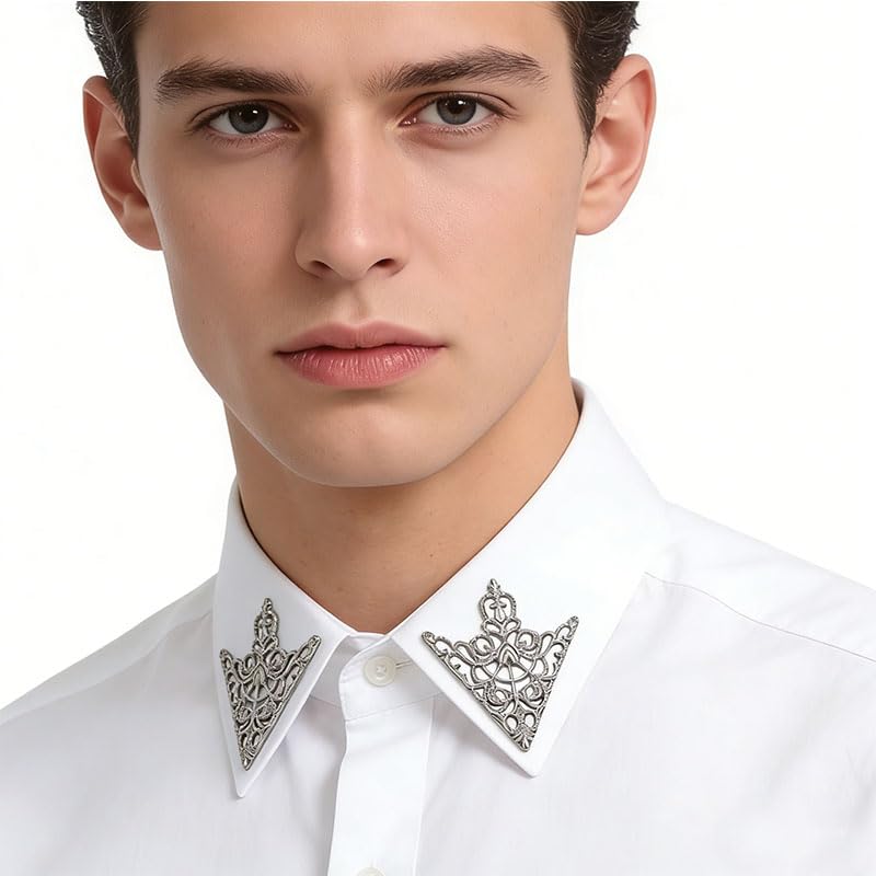 5 Pairs Retro Hollow Pattern Shirt Collar Brooches For Women And Men Gold Plated Triangle & Simple Elegant Double Leaf Collar Pin Brooches Gold Silver Plant Brooch Jewelry - style: gold silver