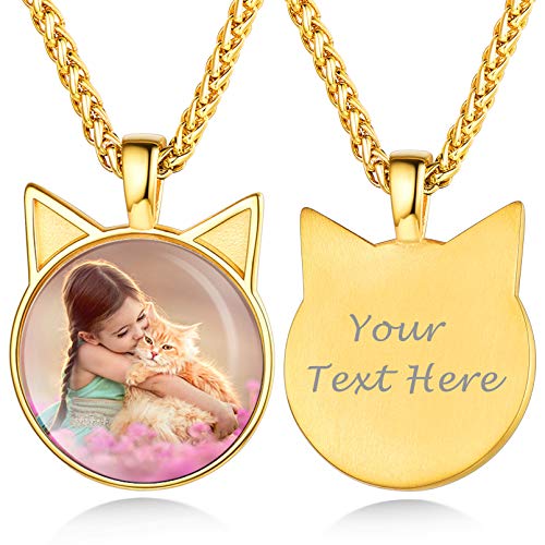 Custom4U Personalized Photo Necklace - Custom Heart/Oval/Round Charm Necklaces with Picture + Chain Adjustable - Stainless Steel/Acrylic Pendant Memorial Jewelry Christmas Gifts for Women - color: A-Gold Color