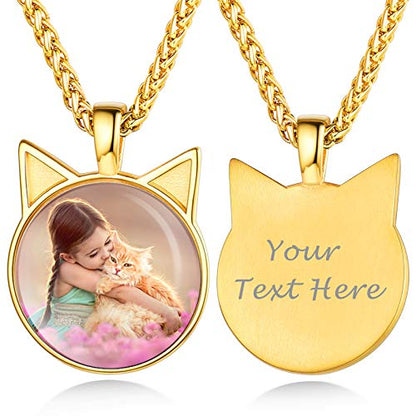 Custom4U Personalized Photo Necklace - Custom Heart/Oval/Round Charm Necklaces with Picture + Chain Adjustable - Stainless Steel/Acrylic Pendant Memorial Jewelry Christmas Gifts for Women - color: A-Gold Color