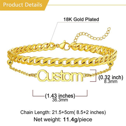 U7 Custom Layered Ankle Bracelets for Women Stainless Steel Bead/Cuban/Figaro/Rope/Wheat Chain Anklet Waterproof Anklet Jewelry for Beach Vacation - color: a-Gold Plated-Cuban Chain