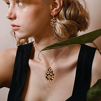 Ornaland 4 Pcs Leather Earrings Necklace Bracelet Set Print Earrings Faux Leather Necklace Multi-Layer Bracelet Jewelry Set Gifts for Women - color: A1