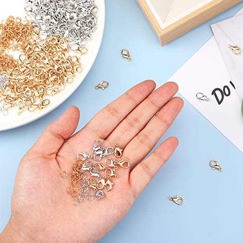 600 Pieces Lobster Clasps and Open Jump Rings Set Lobster Claw Clasps and Closures for Jewelry Making and Bracelets Bracelet Hooks Jewelry Clips(KC Gold, White K) - color: KC Gold, White K