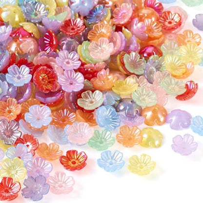 280 pcs Acrylic Flower Bead Caps 5-Petal Floral Bead End Caps Cute Flower Spacer Beads Caps 10x4 mm for DIY Crafts Bracelet Necklace Earrings Jewelry Making - color: Mixed Color C