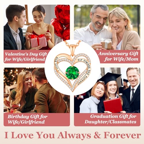 CDE Engraved Forever Love Heart Birthstone Necklace Jewelry Gifts for Women | Hypoallergenic,Nickel-Free & Lead-Free,3 x 3 mm 5A CZ Heart Pendant,Anniversary Christmas Birthday Gift for Girlfriend Wife - color: 05-May, style: Rose Gold Plated