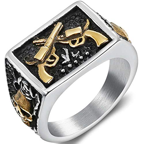 Jude Jewelers Stainless Steel Gun Military Milita Army Western Cowboy Signet Style Biker Ring - color: Gold
