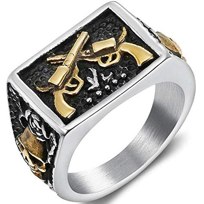 Jude Jewelers Stainless Steel Gun Military Milita Army Western Cowboy Signet Style Biker Ring - color: Gold