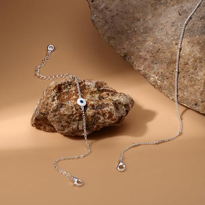 MILACOLATO 925 Sterling Silver Clasp Paperclip Chain Bracelets for Women | 14K White Gold Plated Adjustable Bracelets, Dainty Stackable Layered Satellite Beads Evil Eye Infinity Bracelets Jewelry Gift - color: EVIL EYE Chain + Satellite Chain