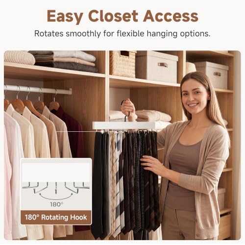 StorageWorks Tie Hanger with 20 Swivel Hooks, 2 Pack Wooden Hanger, White | Sturdy White Tie Wooden Hanger with 180° Swivel Hooks, Space Saver Rack for Ties, Belts, Scarves in Closet - color: White