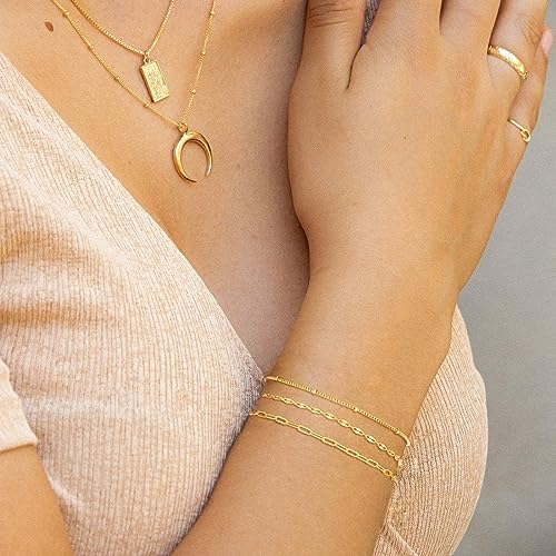 Dainty 14K Gold Plated Bracelets for Women Waterproof, Non Tarnish Gold Jewelry Sets, Thin Stackable Link Paperclip Chain Bracelet Pack Fashion Accessories Gifts for Womens - style: 5Pcs BRACELET SET-06