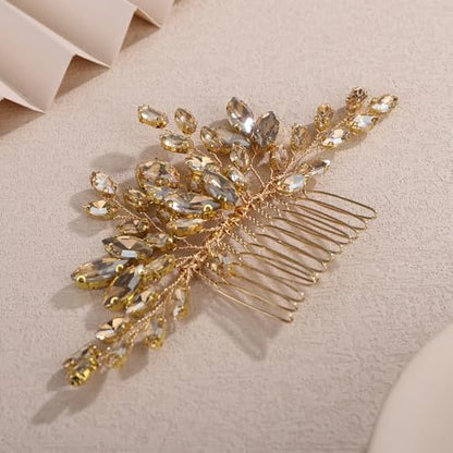 Teyglen Champagne Teardrop Crystal Hair Comb Bride Rhinestone Wedding Hair Comb Bridal Hair Piece Hair Accessories for Women Wedding Headpiece(Champagne) - color: Champagne