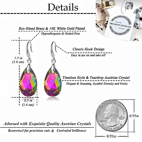 Austrian Crystal Teardrop Dangle Hook Earrings for Women 14K Gold Plated Hypoallergenic Jewelry - color: Vitrail Medium