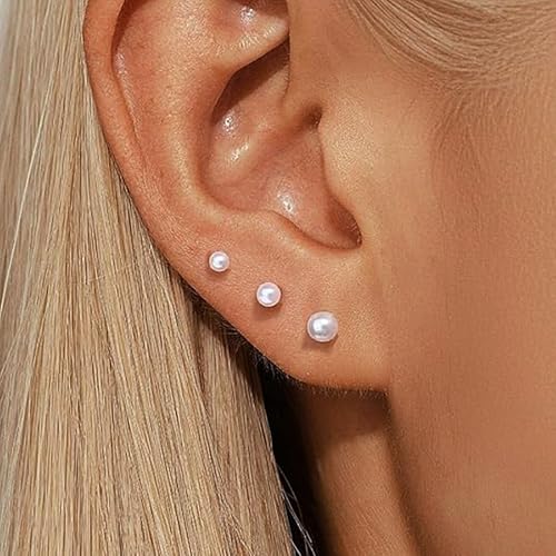 Women's Stainless Steel Faux Pearl Stud Earrings Set - 5 Pairs, 3-7mm - color: White 2