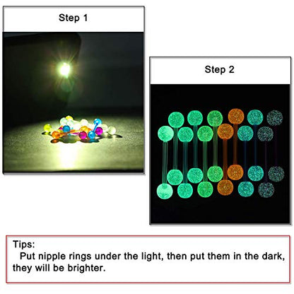 Prjndjw 48Pcs 14G 16mm 14MM Glow in Dark Tongue Nipple Ring Plastic Flexible Acrylic Straight Barbell Body Piercing Jewelry for Women Men Tongue NIppie piercings - color: 16.0 millimetres