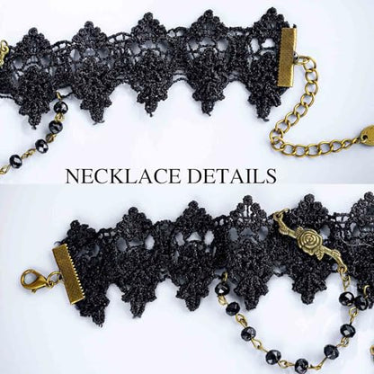 Olbye Black Choker Necklace for Women Gothic Lace Chokers Collar Statement Rhinestone Goth Costume Accessories Halloween Necklace Jewelry - color: Black C