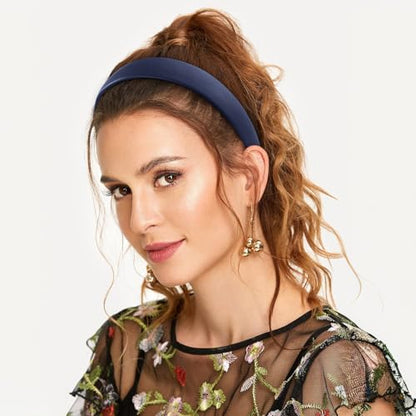 WantGor 1 Inch PU Leather Headband, Wide Padded Hairband Fashion Hair Bands | Cute Womens Headbands Holiday DIY Hair Accessories (Navy Blue) - color: Navy Blue