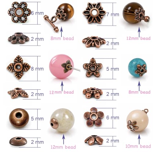 Heather's cf 600PCS Mixed Copper Metal Bead Caps for Jewelry Making, 6mm Flower Bead Caps Fit 8-10mm Beads, DIY Jewelry Making Supplies - color: Mixed Copper - 600Pc