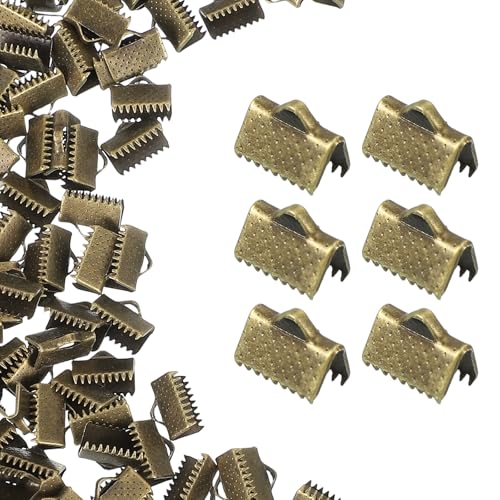uxcell 200Pcs Ribbon Ends, 10mm Ribbon Crimp Clamp End Bookmark Leather Pinch Crimps Cord Ends, Foldable Clasps Crimp End for Necklace Bracelet DIY Craft Making, Bronze - color: Bronze, size: 10mm