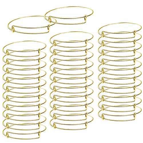 UPINS 60Pcs Gold Expandable Bangle Bracelets Adjustable Wire Blank | Stainless Steel Women Bracelets for DIY Jewelry Making Crafting Supplies for Beginners Experienced Jewelry Makers - color: Gold