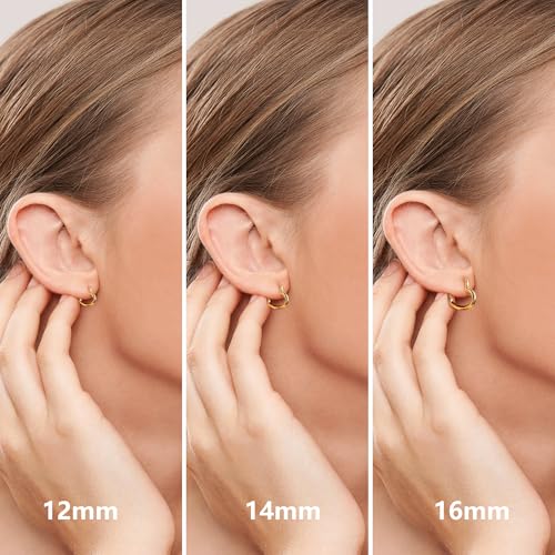 Silver 3 Pairs Heart Earrings Set for Women 14K Gold Plated Hoops, ALEXCRAFT Minimalist Hearts Shaped Small Big Silver Huggie Hoop Trendy Earring Hypoallergenic Thick Chunky Earings - color: Gold